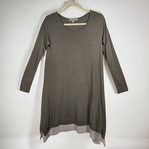 AllSaints Arya Long Sleeve Midi Dress‎ Woman Small Taupe Grey Sheer Panel WD072J